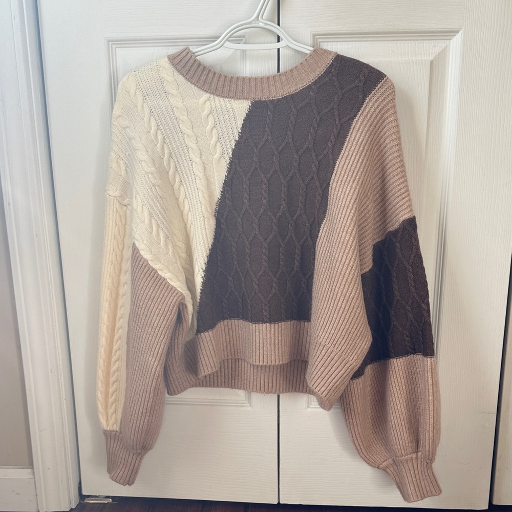 Lizard Thicket Patchwork Knit Sweater - Cream, Brown, Tan